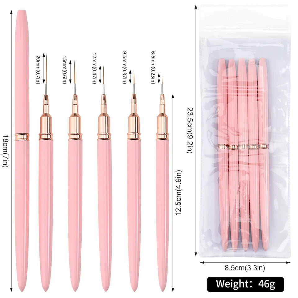 5/10pcs Pink/Black Nail Art Liner/Painting Brushes Ultra-thin Line Drawing Tool 4/8/12/20/25mm Professional Nail Liners Pen Tool