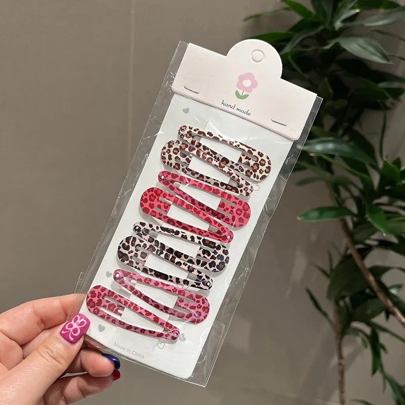 8pcs/set Leopard Print Hair Clips for Women Girls Vintage Geometric Star BB Clips Bangs Hairpins Barrettes Hair Accessories Set