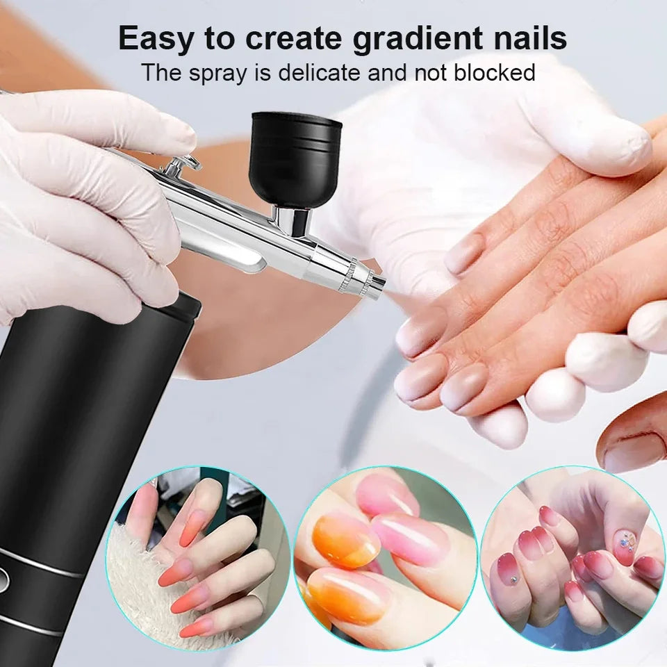 Portable Nail Art Airbrush Kit with High Pressure Nanobelt Compressor and Oxygen Injector Specialized Tools for Craft Painting