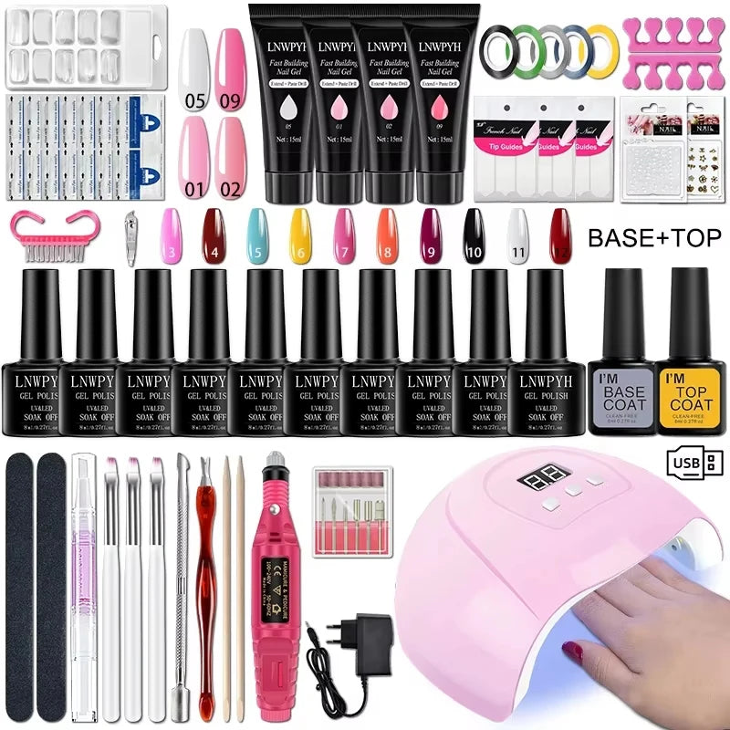 Gel Nail Polish Kit With UV Nail Lamp Electric Nail Drill Machine Soak OFF Gel Nail Kit Base&Top Coat Gel Polish Nail Tool Set