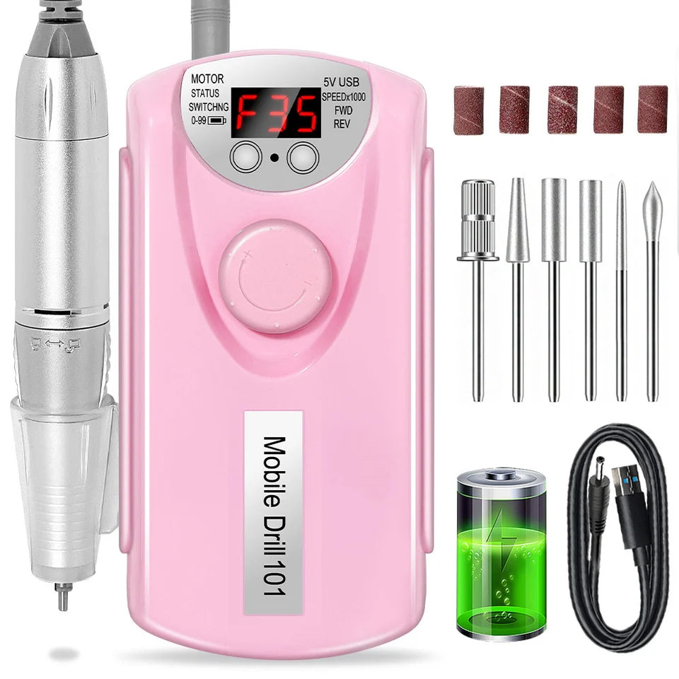 35000rpm Nail Drill Machine Professional Lathe Nail Milling Cutter Rechargeable Nail Art Electric Sander Motor Polisher