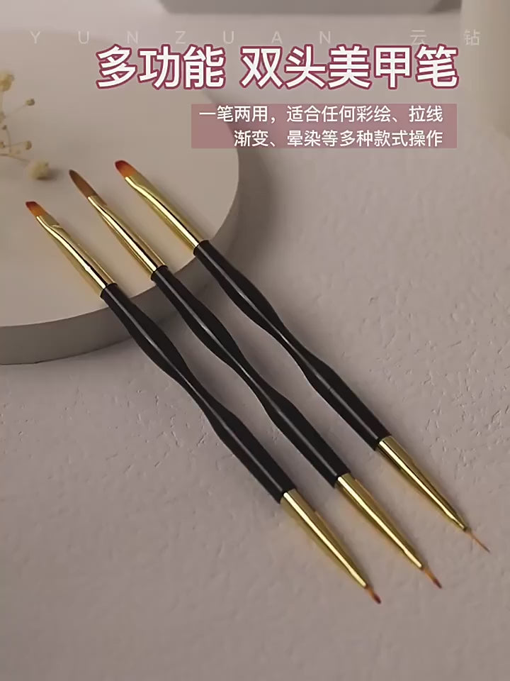 3 pieces of double headed nail art painting pens with extremely fine carving, wire drawing, hook and loop brush, nail art